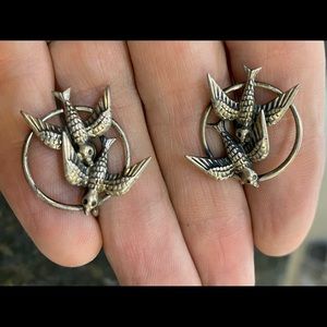 Sterling silver antique bird clip earrings